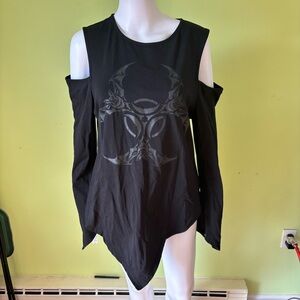 KILLSTAR BLACK VOXY BIOHAZARD BAT COLD SHOULDER SHIRT SIZE XXL